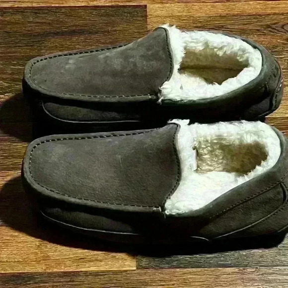 UGG Men’s Ascot Suede Wool Lined Slip On Moccasin Loafers  Taupe Size 11 - Picture 7 of 9